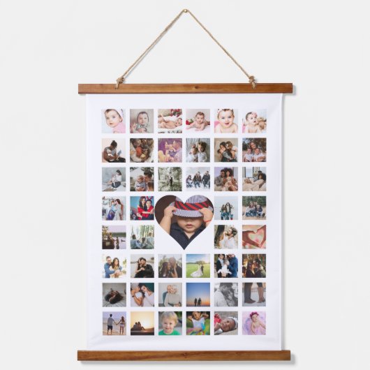 45フォトコラージュパーソナライズされたとハート 吊り下げ型タペストリー (正面)