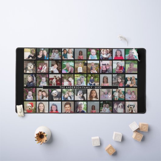 45フォトコラージュ – 5行9列 – 黒 デスクマット (キッズテーブル)