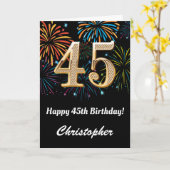 45位の誕生日、虹の花火が黒と金ゴールド カード (黄色い花)
