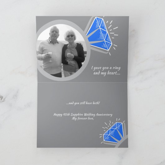 45周年のサファイアリング、その後写真 カード (内部)