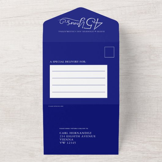 45周年サファイア婚記念日の食事会 RSVP 写真 オールインワン招待状 (外側)