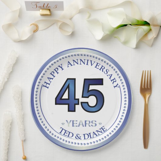 45周年サファイア結婚記念パーティー装飾 ペーパープレート (ウェディング)