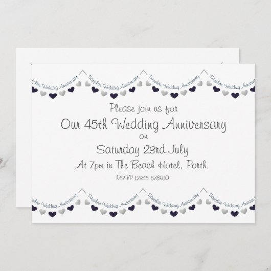 45周年サファイア結婚記念日招待状 招待状 (正面/裏面)