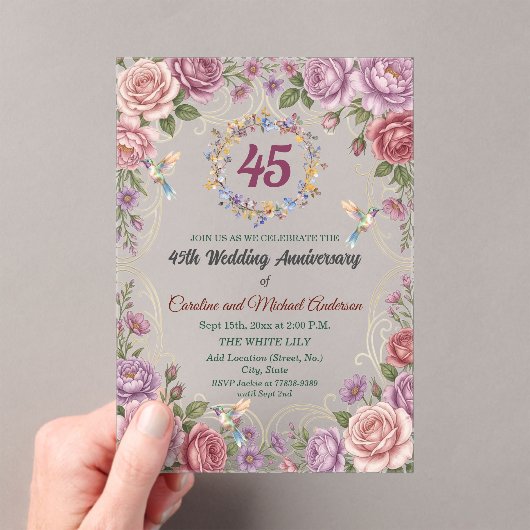 45周年サファイア 結婚記念日 ハチドリ アクリル招待状 (インサイチュ (ポータブル))