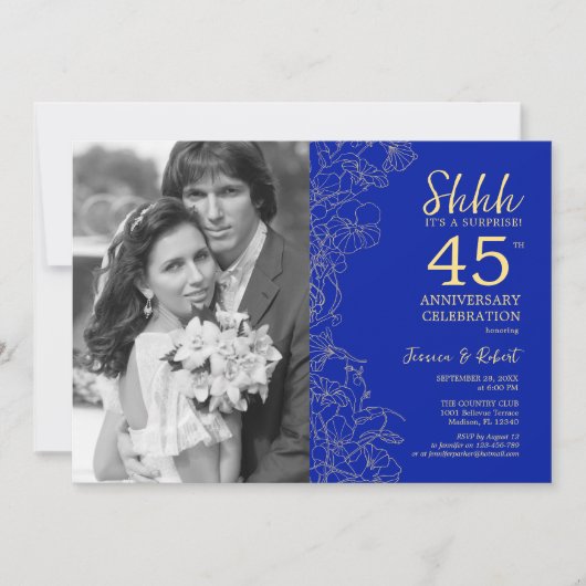 45周年サプライズ記念に写真付サファイアゴールド 招待状 (正面)