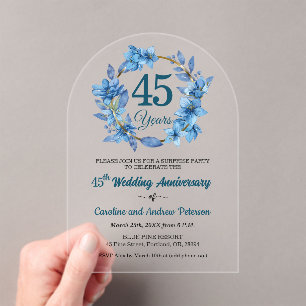 45周年ブルーフローラルサプライズ結婚記念日 アクリル招待状