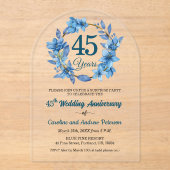 45周年ブルーフローラルサプライズ結婚記念日 アクリル招待状 (正面)