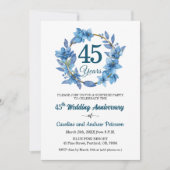 45周年ブルーフローラルサプライズ結婚記念日 招待状 (正面)