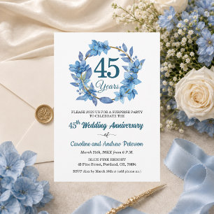 45周年ブルーフローラルサプライズ結婚記念日 招待状