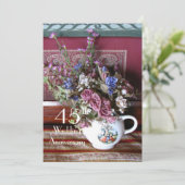 45周年結婚記念パーティー ヴィンテージ ティーポット 招待状 (スタンド正面)