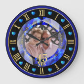 45周年結婚記念写真ギフト サファイアブルー ラージ壁時計 (正面)