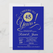 45周年結婚記念日のゴールドとブルーサファイア 招待状 (正面)