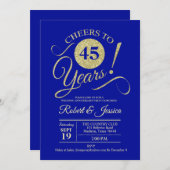 45周年結婚記念日のゴールドとブルーサファイア 招待状 (正面/裏面)