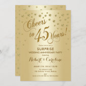 45周年結婚記念日のサプライズ - ゴールド 招待状 (正面/裏面)