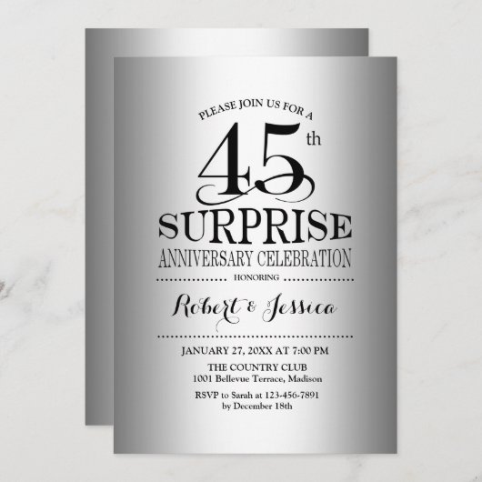45周年結婚記念日のサプライズ - シルバー 招待状 (正面/裏面)