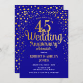 45周年結婚記念日 - サファイアブルー & ゴールド 招待状 (正面/裏面)