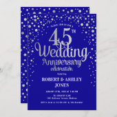 45周年結婚記念日 - サファイアブルー＆シルバー 招待状 (正面/裏面)