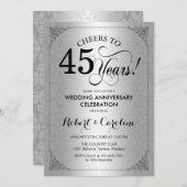 45周年結婚記念日 - シルバー ブラック ダマスク 招待状 (正面/裏面)