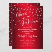 45周年結婚記念日 - 赤と銀 招待状 (正面/裏面)