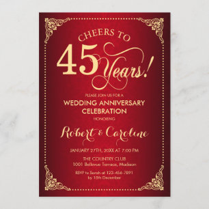45周年結婚記念日 - 赤金ダマスク 招待状