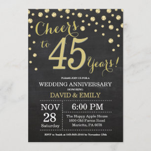 45周年結婚記念日 黒板 ゴールド 招待状