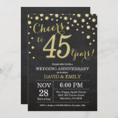 45周年結婚記念日 黒板 ブラック ゴールド 招待状 (正面/裏面)