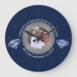 45周年結婚- ADD PHOTO Sapphire Blue ラージ壁時計