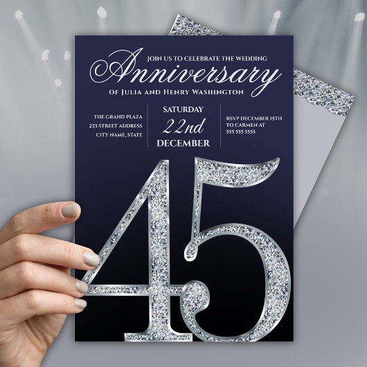 45周年記念ダイヤモンドシルバー紺デザイン 招待状