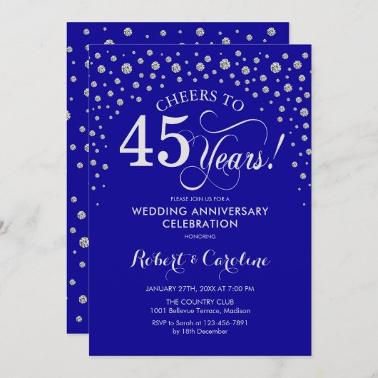 45周年記念パーティー – シルバーサファイアブルー 招待状 (正面/裏面)