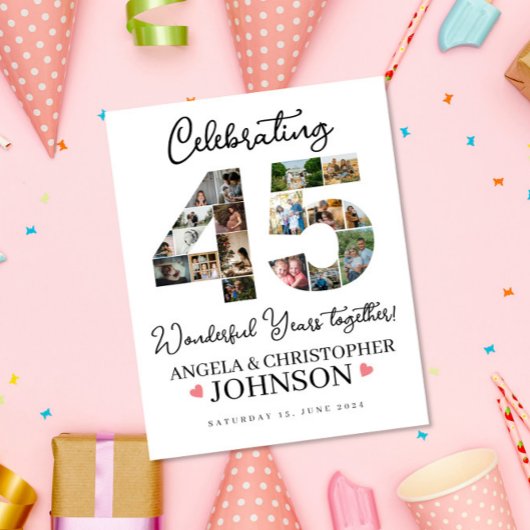 45周年記念写真結婚コラージュパーティーサイン ポスター