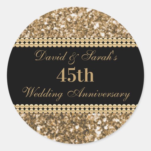 45周年記念結婚お祝い金ゴールドグリッター ラウンドシール (正面)