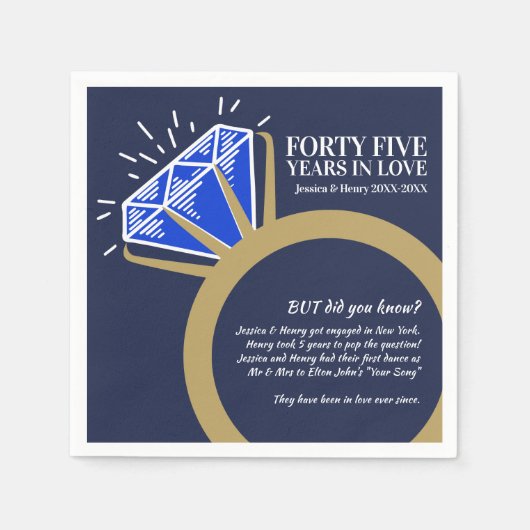 45周年記念結婚パーティーサファイアおもしろい事実 スタンダードカクテルナプキン (正面)