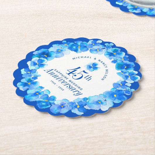 45周年記念結婚パーティーサファイアブルー ペーパーコースター (アングル)