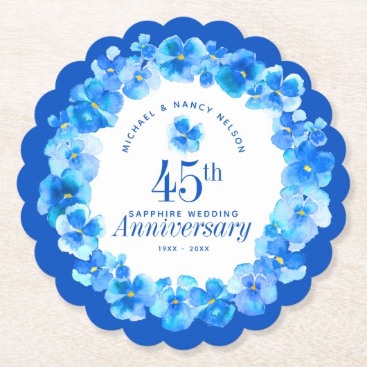 45周年記念結婚パーティーサファイアブルー ペーパーコースター (正面)