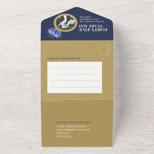 45周年記念結婚パーティーブルーサファイアリング オールインワン招待状 (外側)