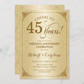 45周年記念結婚- Damask金ゴールド 招待状 (正面/裏面)