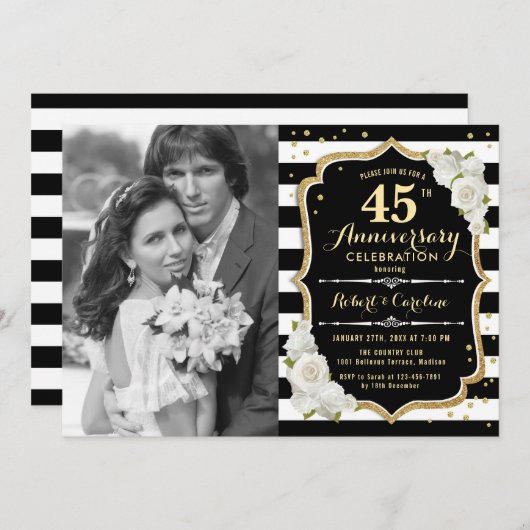 45周年記念 フォト付き - ゴールド ブラック 招待状 (正面/裏面)