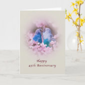 45周年記念、愛に満ちたインコ、ピンクの花 カード (黄色い花)