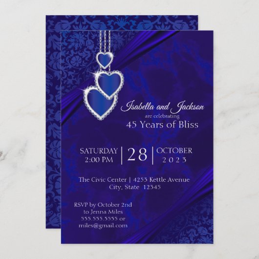 45周年/65周年サファイア婚記念デザイン 招待状 (正面/裏面)