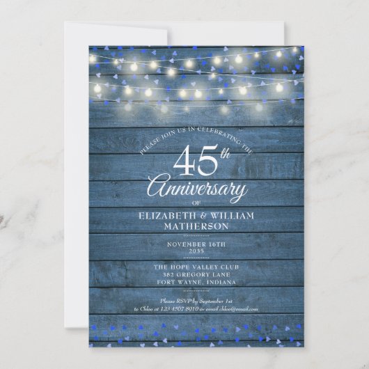 45周年 65周年記念 ストリング ライト ウッド ハート 招待状 (正面)