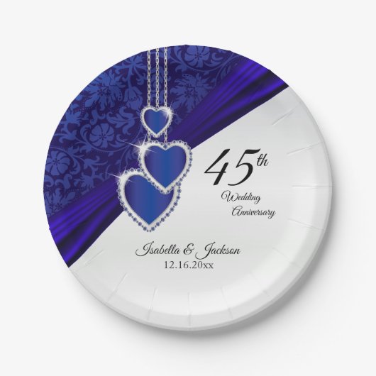 45周年/65周年 サファイア 結婚記念日 デザイン ペーパープレート (正面)