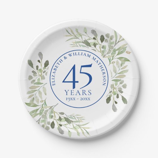 45周年・65周年 結婚記念日のグリーン ペーパープレート (正面)