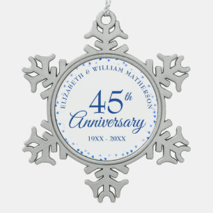45周年・65周年 結婚記念日のハートの紙吹雪 スノーフレークピューターオーナメント