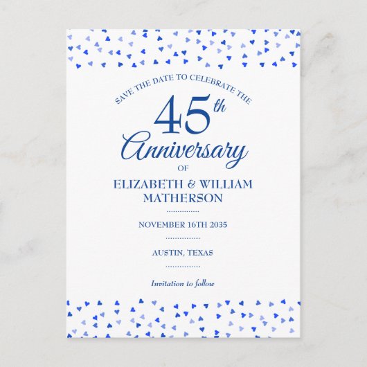 45周年+65周年 結婚記念日 ハートのセーブザデート 案内ポストカード (正面)