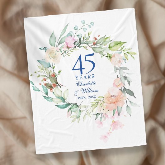 45周年+65周年 結婚記念日 水彩花 フリースブランケット