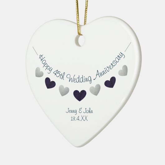 45回サファイ結婚アの記念バンティングデザイン セラミックオーナメント (左)