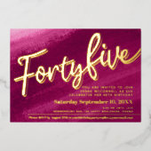 45日45誕生日赤ピンクの金ゴールド写真 箔招待状 (正面)