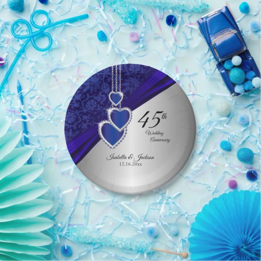 45日/65日サファイヤ結婚記念日 ペーパープレート (パーティー)