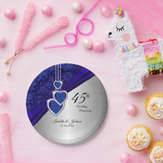 45日/65日サファイヤ結婚記念日 ペーパープレート (パーティー)