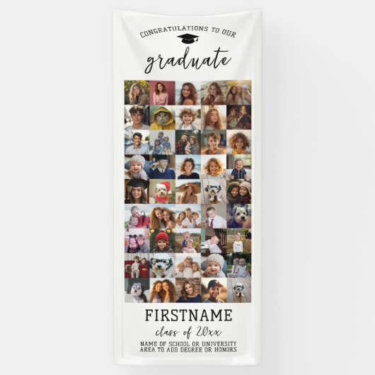 45枚の写真コラージュ 卒業式 モダン ミニマル ホワイト 横断幕 (縦)